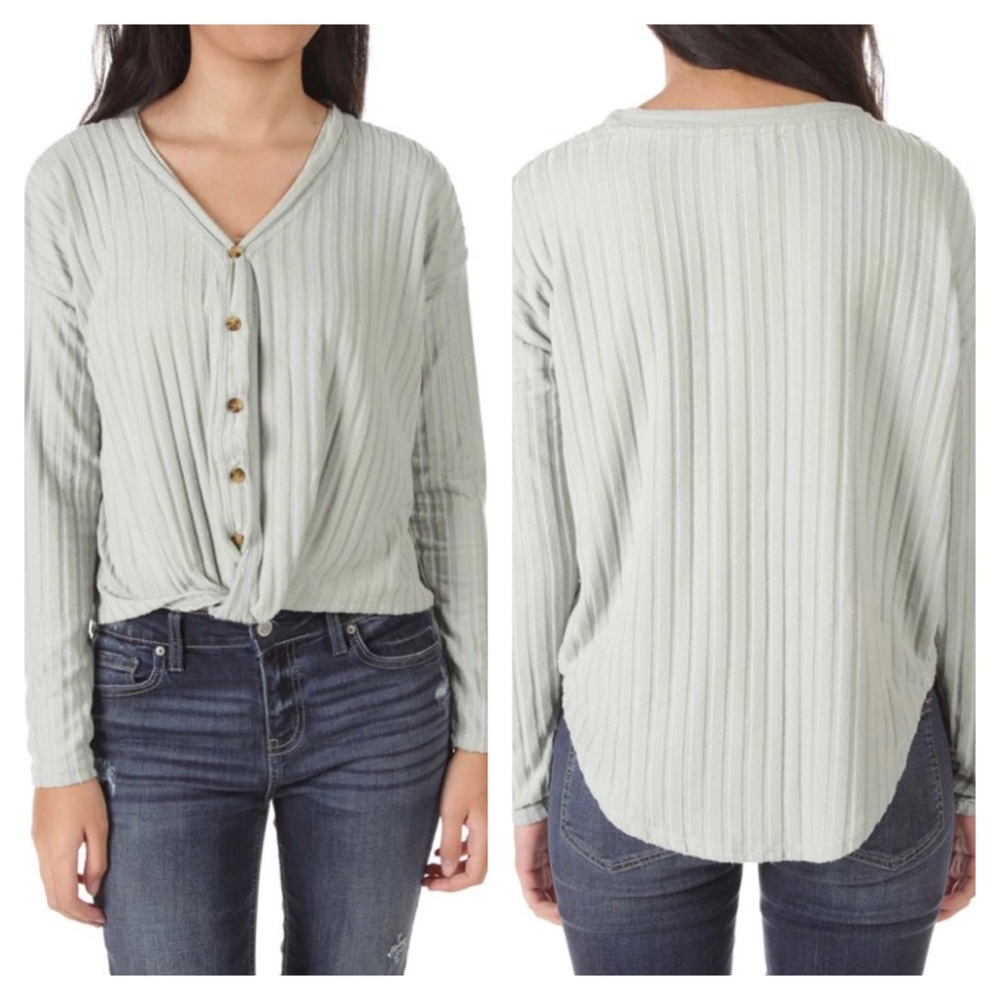 Pink Rose Twist Sweater Dusty Olive Sz L